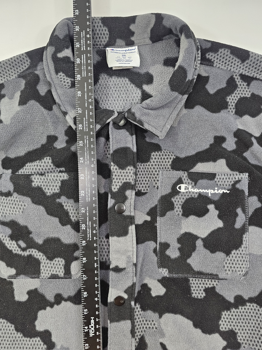 Champion Athleticwear Camo Fleece Jacket Men's 2XL Grey Black Snap Shacket Logo - Picture 4 of 7